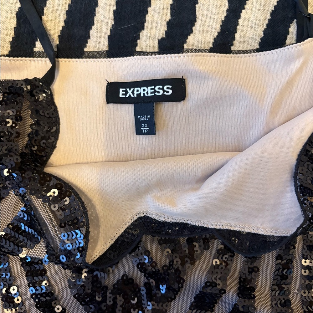 Express Black Sequin Top With Patterned Skirt - image 6
